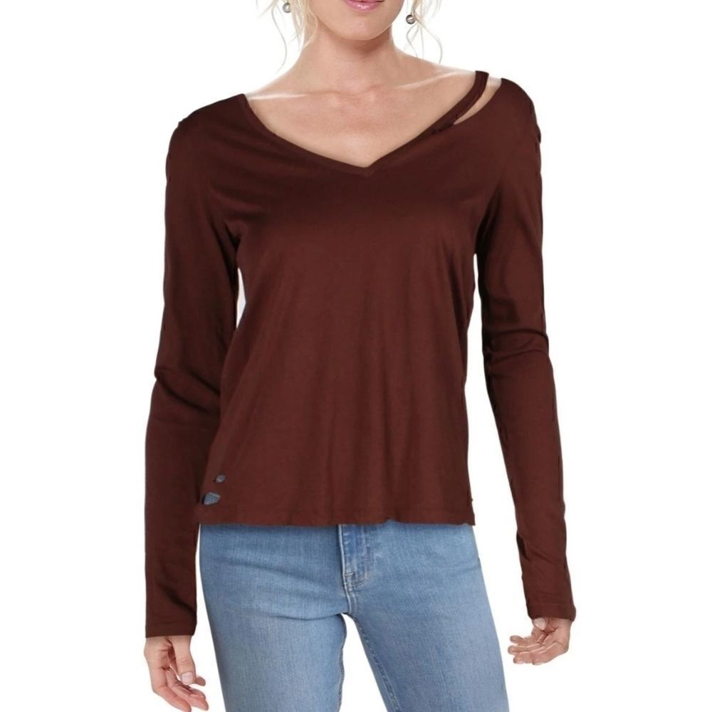 n:PHILANTHROPY womens vneck slashed tshirt